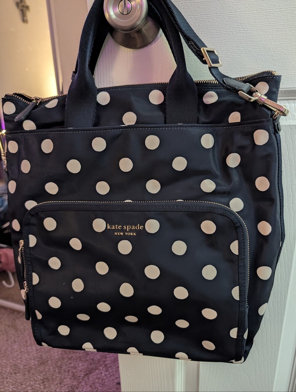 kate spade Blue and Cream Polka Dot Nylon Tote